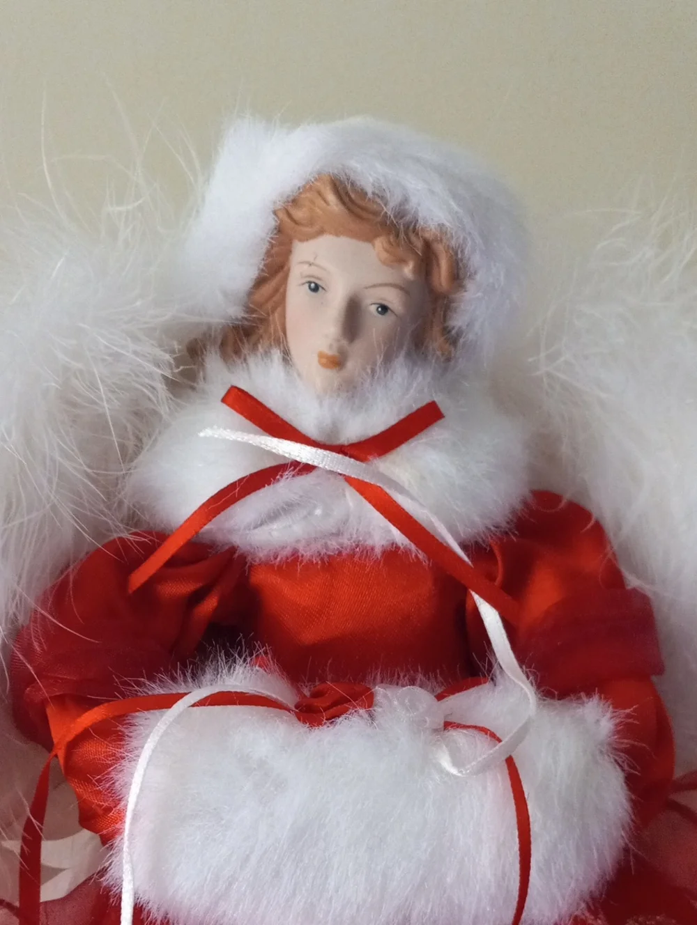 Red and White Angel Tree Topper - Sparkle Swirl Dress